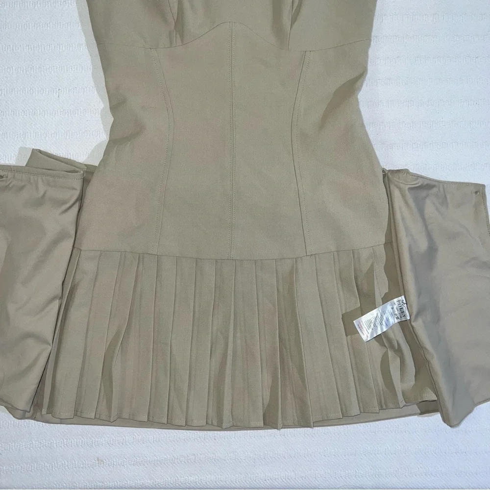 Oh Polly Bruna Woven Twill Wrap Over Pleated Mini Dress Size 4 Preppy Party Chic - Picture 7 of 12